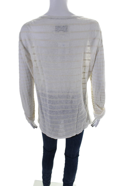 Brochu Walker Womens Linen Long Sleeve Striped Lightweight Top Beige Size M