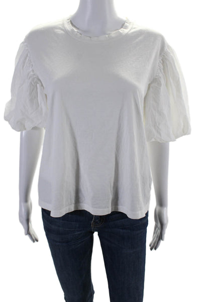 ALC Women Cotton Crewneck Puff Sleeve Blouse White Size M