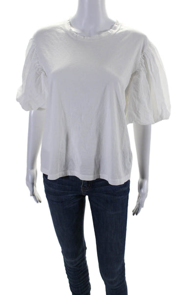 ALC Women Cotton Crewneck Puff Sleeve Blouse White Size M