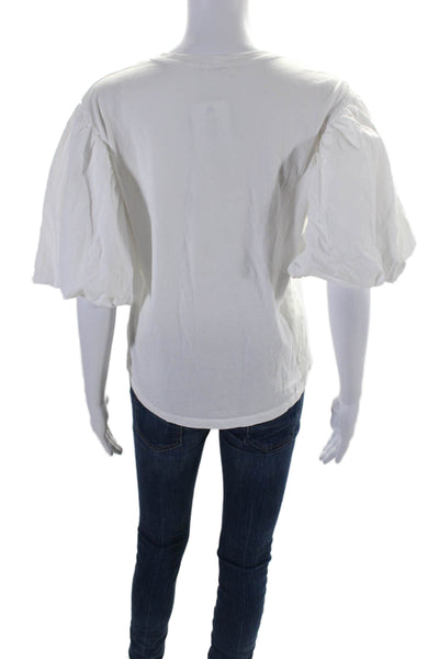 ALC Women Cotton Crewneck Puff Sleeve Blouse White Size M