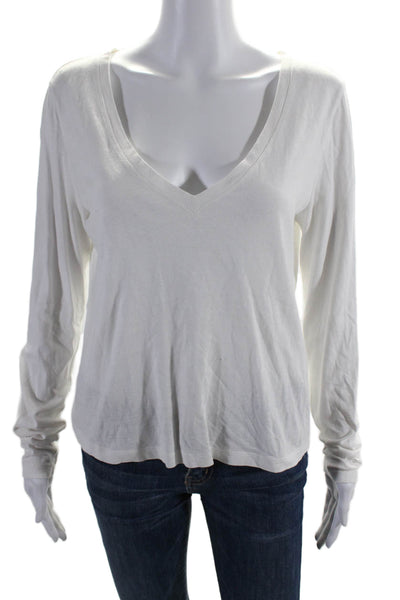 Intermix Womens Long Sleeve V Neck Boxy Tee Shirt White Cotton Size Medium