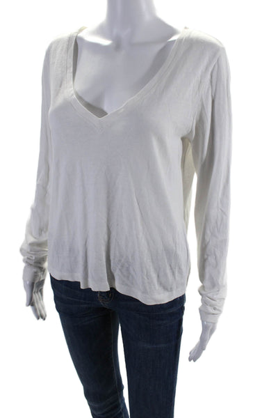 Intermix Womens Long Sleeve V Neck Boxy Tee Shirt White Cotton Size Medium