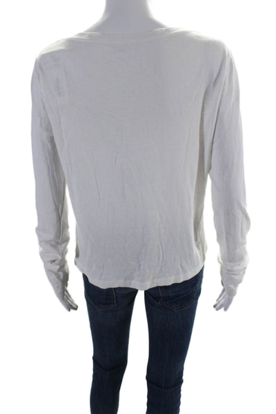 Intermix Womens Long Sleeve V Neck Boxy Tee Shirt White Cotton Size Medium