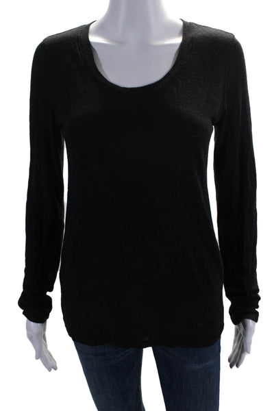 Monrow Womens Long Sleeve Scoop Neck Knit Shirt Dark Gray Size Extra Small