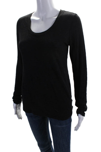 Monrow Womens Long Sleeve Scoop Neck Knit Shirt Dark Gray Size Extra Small