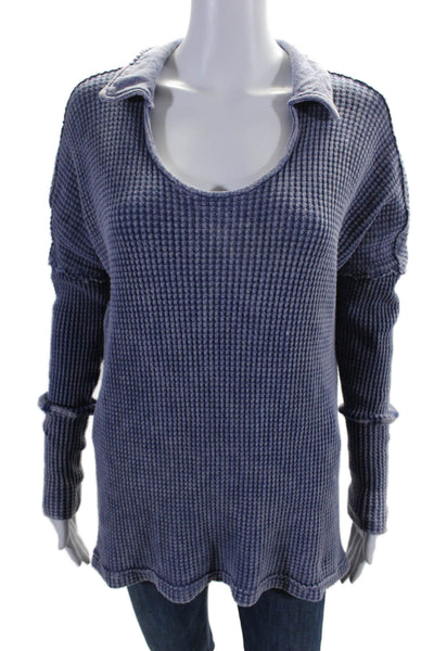 Bucket List Womens Long Sleeve Collared Scoop Neck Sweater Blue Size Small