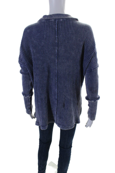 Bucket List Womens Long Sleeve Collared Scoop Neck Sweater Blue Size Small