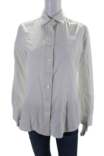 Faconnable Womens Button Front Collared Vertical Striped Shirt White Size Small