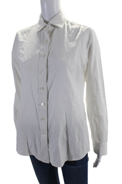 Faconnable Womens Button Front Collared Vertical Striped Shirt White Size Small