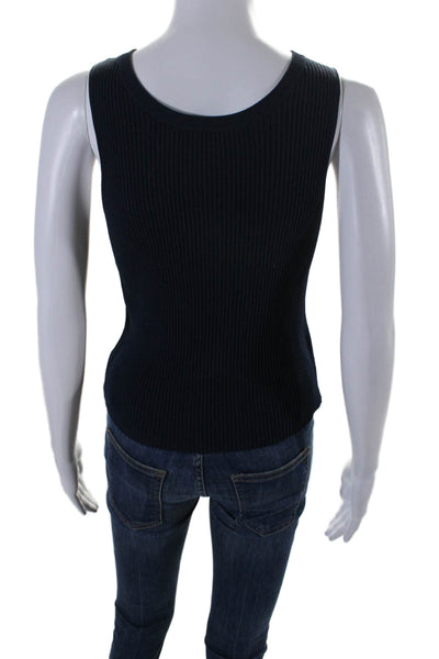 Intermix Womens Sleeveless Lace Up Back Ribbed Blouse Navy Blue Size Small