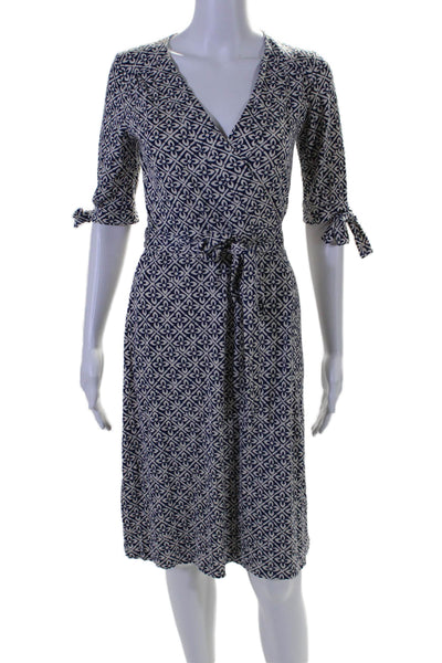 Lilly Pulitzer Womens Silk Floral Print Half Sleeve Midi Wrap Dress Blue Size XS