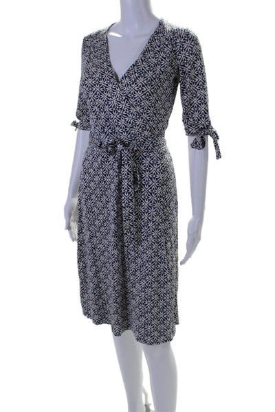 Lilly Pulitzer Womens Silk Floral Print Half Sleeve Midi Wrap Dress Blue Size XS