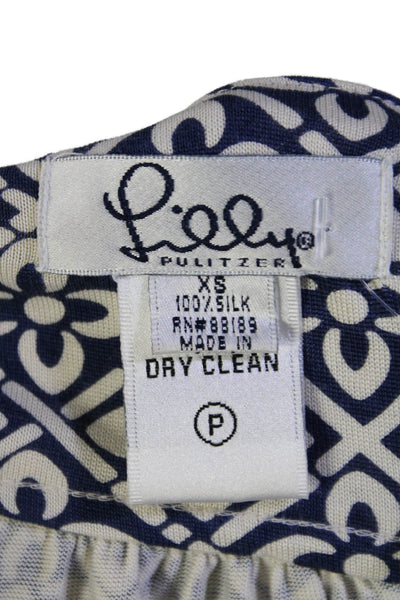 Lilly Pulitzer Womens Silk Floral Print Half Sleeve Midi Wrap Dress Blue Size XS