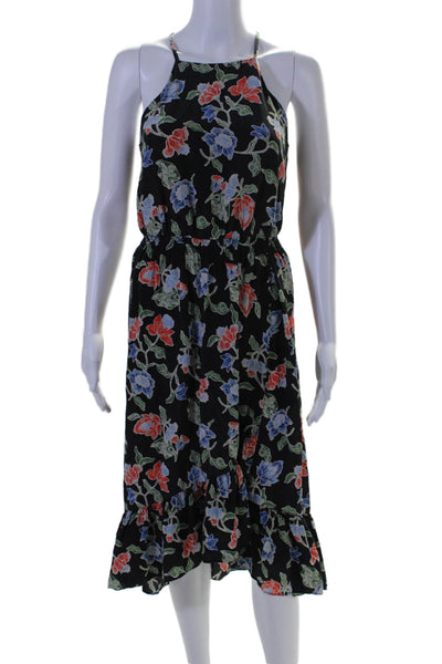 Joie Womens Silk Floral Print Ruffled Hem Midi Empire Waist Dress Black Size XS