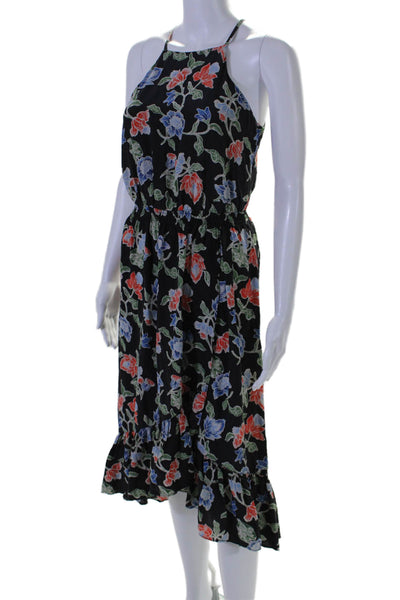 Joie Womens Silk Floral Print Ruffled Hem Midi Empire Waist Dress Black Size XS