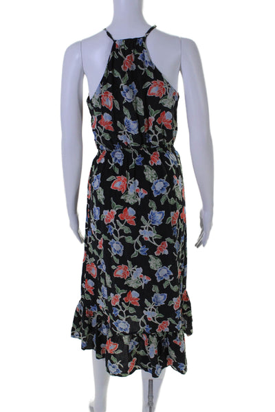 Joie Womens Silk Floral Print Ruffled Hem Midi Empire Waist Dress Black Size XS