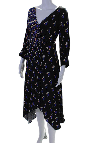 PETER PILOTTO Womens Silk Spotted Print Snap Waist Long Wrap Dress Black Size 4