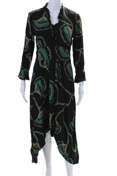 Ba&Sh Womens Crepe Floral Print V-Neck Unlined Long High Low Dress Black Size 1