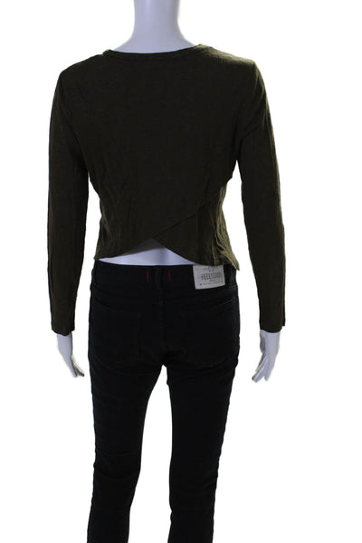 A.L.C. Womens Long Sleeve Cross Back Cropped Shirt Top Olive Green Size S