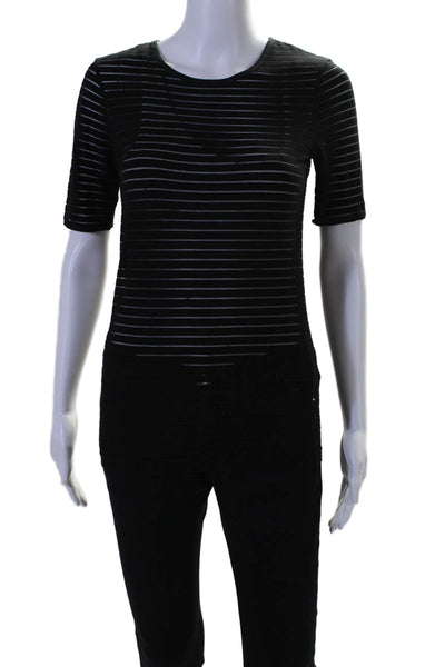 Calvin Rucker Womens Striped Illusion Round Neck Short Sleeve Shirt Black Size S