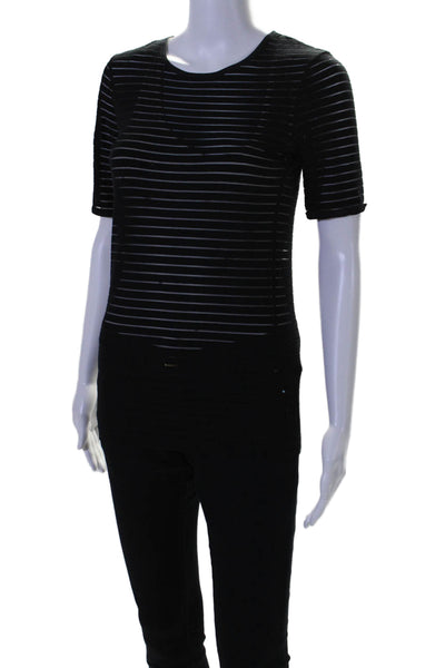 Calvin Rucker Womens Striped Illusion Round Neck Short Sleeve Shirt Black Size S