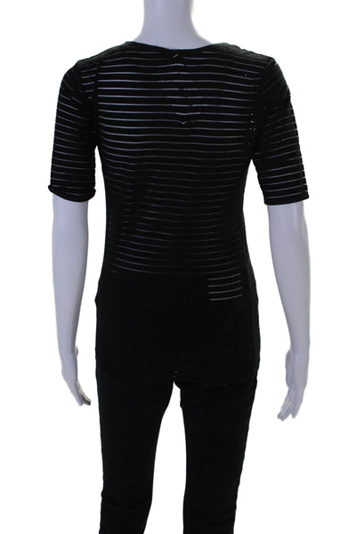 Calvin Rucker Womens Striped Illusion Round Neck Short Sleeve Shirt Black Size S