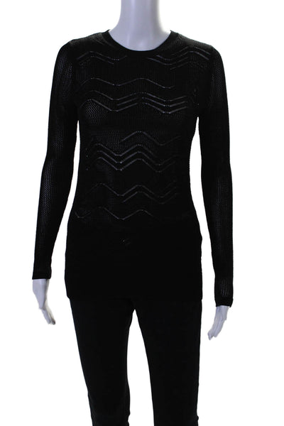 Vince Womens Netted Long Sleeve Unlined Crewneck Knit Shirt Top Black Size 2XS