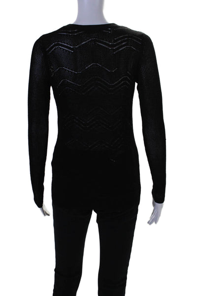 Vince Womens Netted Long Sleeve Unlined Crewneck Knit Shirt Top Black Size 2XS