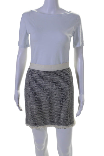 Rebecca Taylor Womens Cotton Tweed Frayed Hem A-line Skirt Gray White Size 2