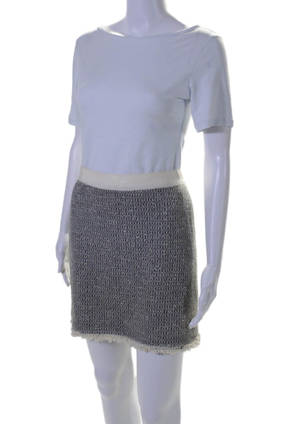 Rebecca Taylor Womens Cotton Tweed Frayed Hem A-line Skirt Gray White Size 2