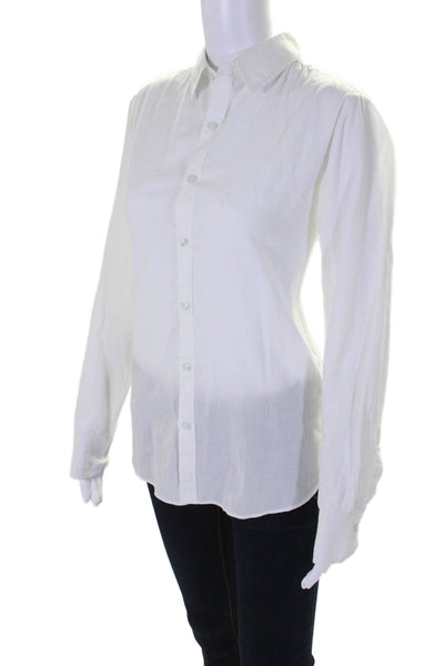 Free In St Barth Womens Cotton Embroidered Button Down Shirt White Blue Size S