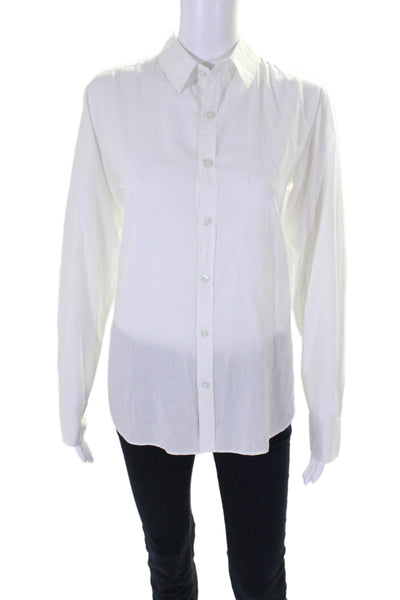 Free In St Barth Womens Cotton Embroidered Button Down Shirt White Blue Size S