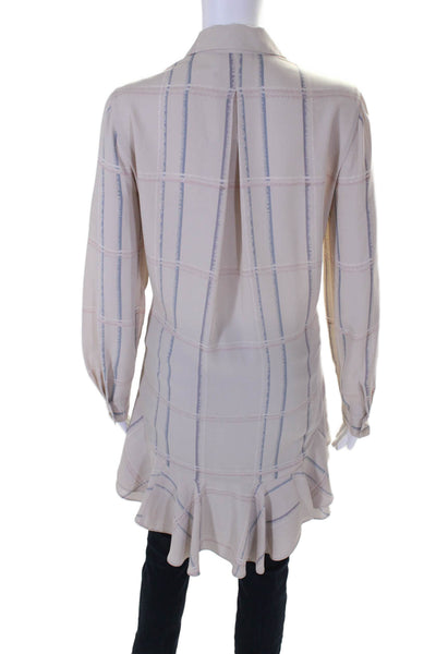 BCBGMAXAZRIA Womens Beige Plaid Collar Long Sleeve Peplum Tunic Shirt Size S