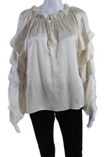 Max & Moi Womens Lace Trim Key Hole Neck Long Sleeves Blouse White Size EUR 40