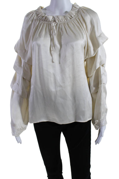 Max & Moi Womens Lace Trim Key Hole Neck Long Sleeves Blouse White Size EUR 40