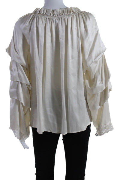 Max & Moi Womens Lace Trim Key Hole Neck Long Sleeves Blouse White Size EUR 40