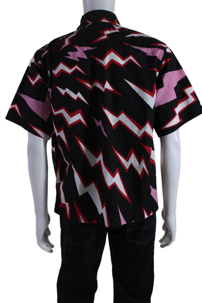 Prada Mens Button Down Short Sleeves Shirt Black Pink Cotton Size EUR 40