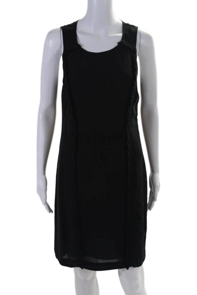 Sari Gueron Women's Round Sleeveless Ruffle Mini Silk Dress Black Size 2