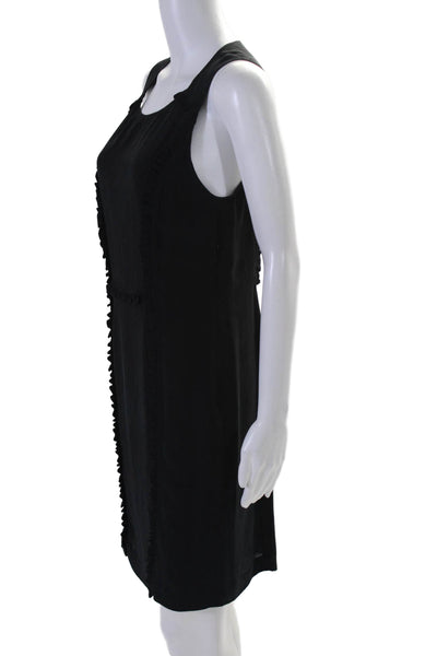 Sari Gueron Women's Round Sleeveless Ruffle Mini Silk Dress Black Size 2