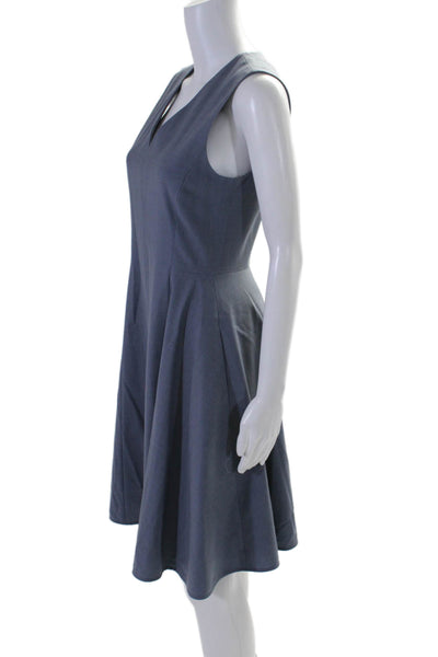 Theory Women's V-Neck Sleeveless Fit Flare Midi Party Dress Gray Size 4