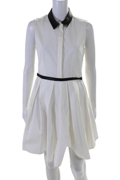 Boy. Band Of Outsiders Women's Leather Trim Pleated Mini Dress White Size 3