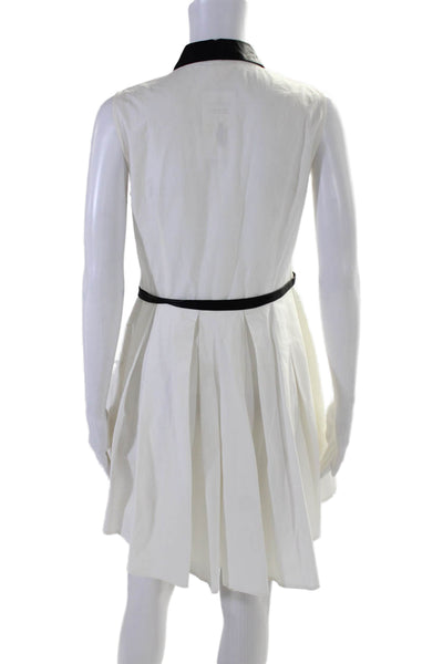 Boy. Band Of Outsiders Women's Leather Trim Pleated Mini Dress White Size 3