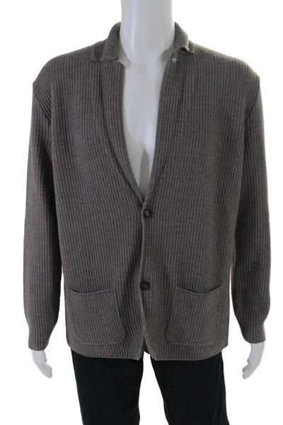 Ferrante Mens Button Front V Neck Cardigan Sweater Gray Wool Size IT 56