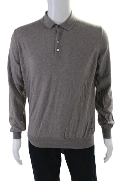 Ferrante Mens Long Sleeve Collared Polo Sweatshirt Brown Wool Size IT 54