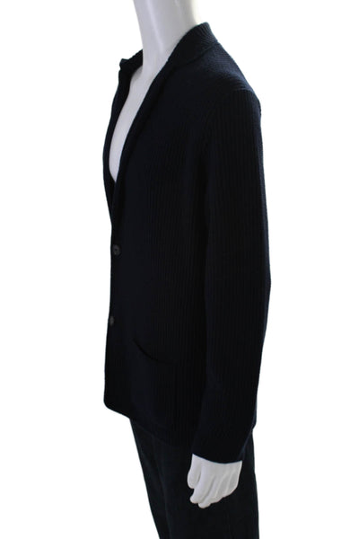 Ferrante Mens Button Front V Neck Cardigan Sweater Navy Blue Wool Size IT 56