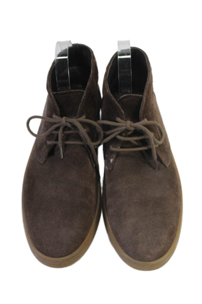 Tods Men's Round Toe Lace Up High Top Suede Rubber Sole Shoes Brown Size 8