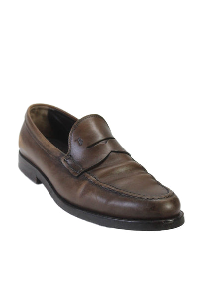 Tods Men's Leather Round Toe Slip-On Loafers Shoes Brown Size 8.5