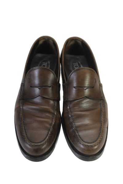 Tods Men's Leather Round Toe Slip-On Loafers Shoes Brown Size 8.5