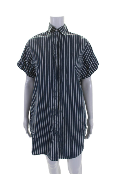 Faithfull Womens Cotton Striped Short Sleeve Button Down Shirt Dress Blue Size 2