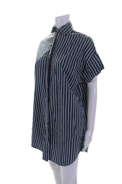 Faithfull Womens Cotton Striped Short Sleeve Button Down Shirt Dress Blue Size 2